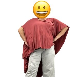 Shawl Dawls Asymmetrical Tunic Top One Size USA Poncho Lagenlook Orange Red